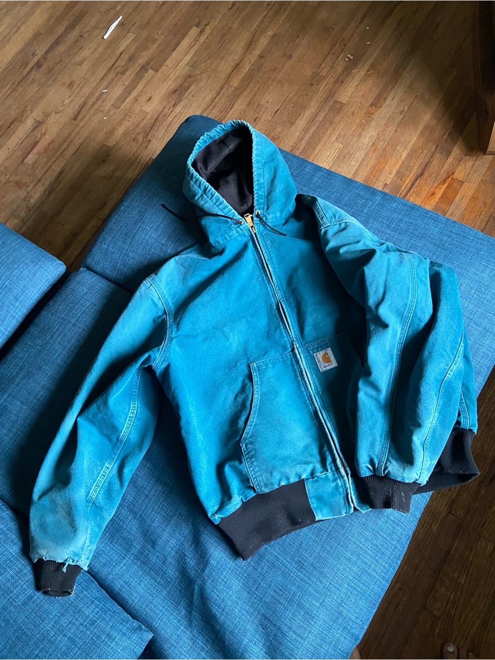 Vintage 90s Rare Teal Carhartt Hooded Jacket